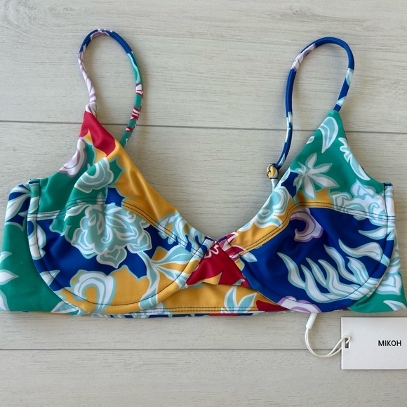 NWT Mikoh Bikini Set-Blue Tropical Print, L Top, M Bottom - Picture 5 of 9